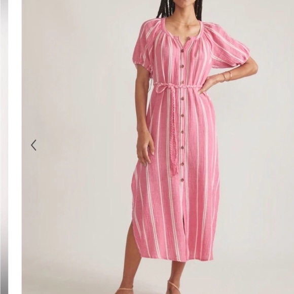 Marine Layer Dresses & Skirts - Marine Layer Pink and White Striped Button-Front Maxi Dress